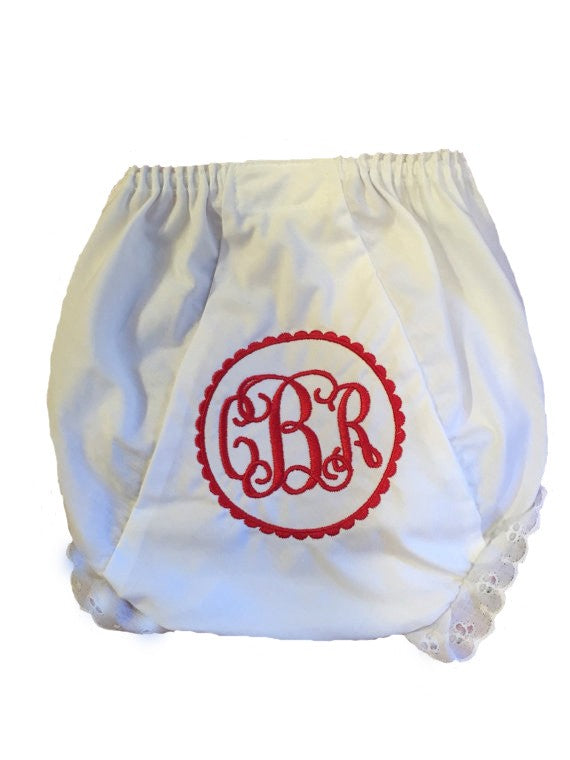 personalized heirloom scalloped circle monogrammed diaper covers