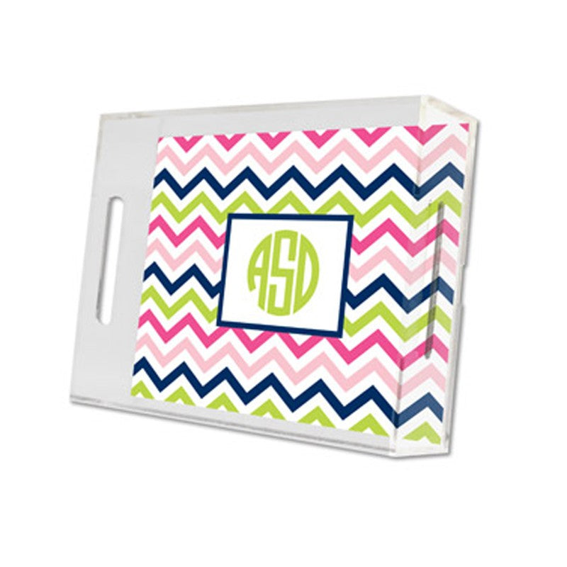 chevron pink, navy & lime lucite tray - small