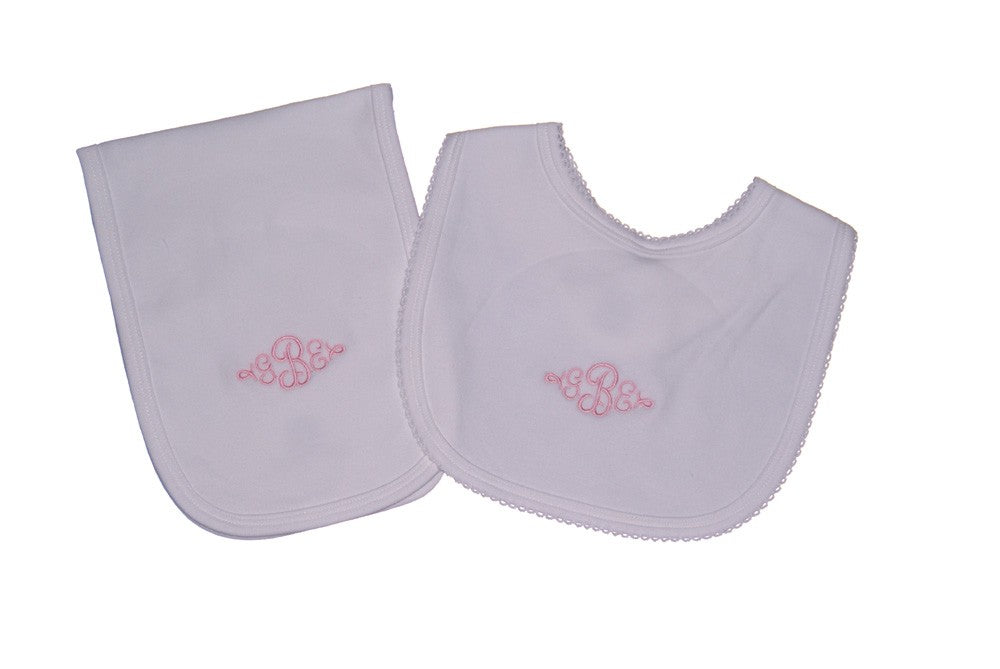 monogrammed pima bib & burp cloth