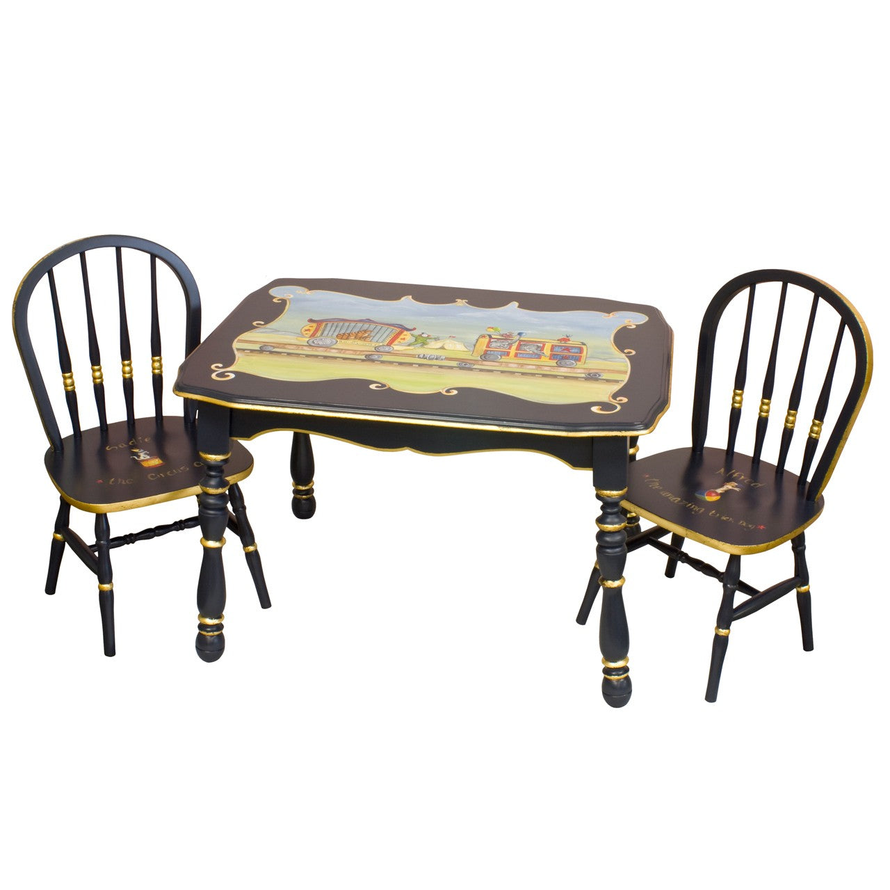 Vintage Play Table and Chair Set Navy And Gold Gilding Circus