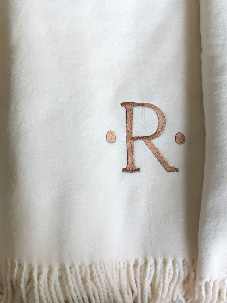 personalized solid fringed throw blanket (several colors available)