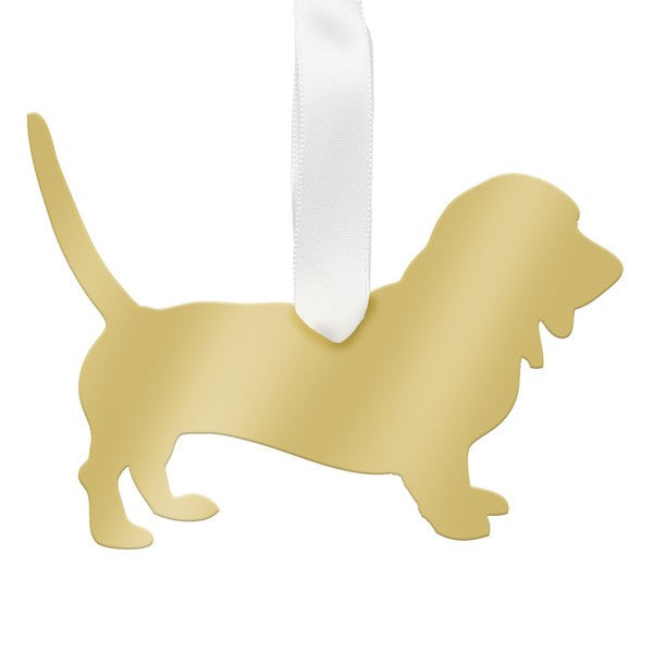 moon and lola bassett hound ornament - gold