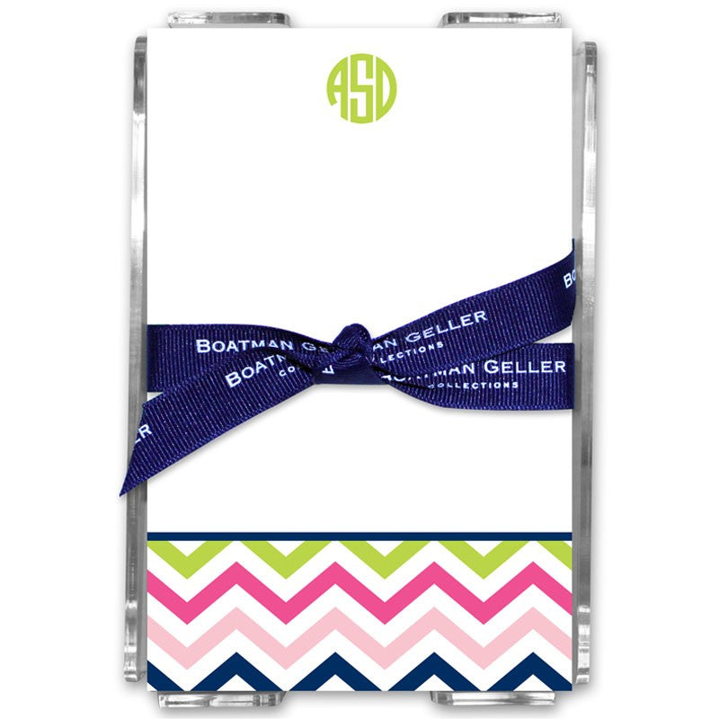boatman geller chevron pink, navy & lime acrylic note sheets