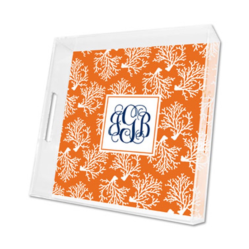 coral repeat lucite tray - square