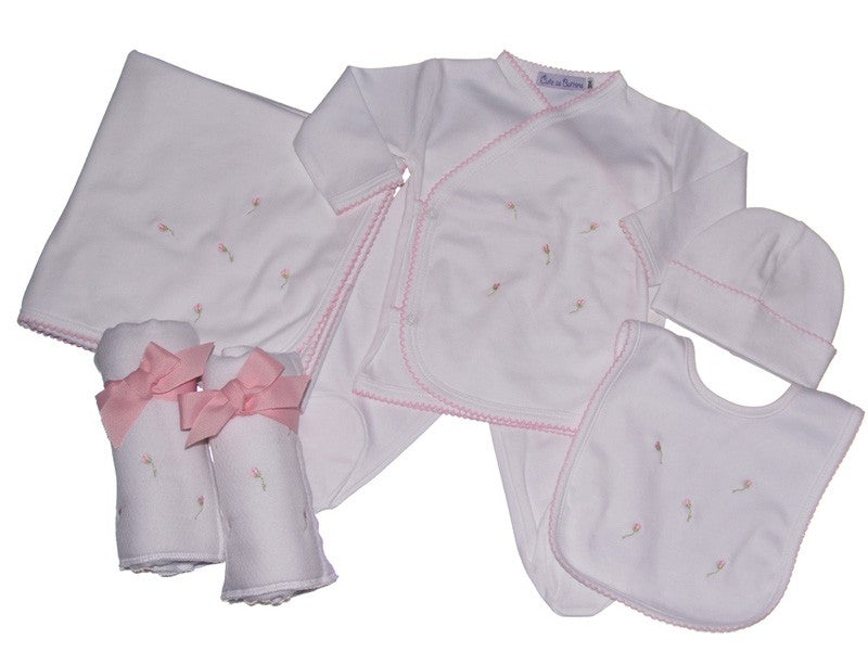 6 piece rosebud layette set