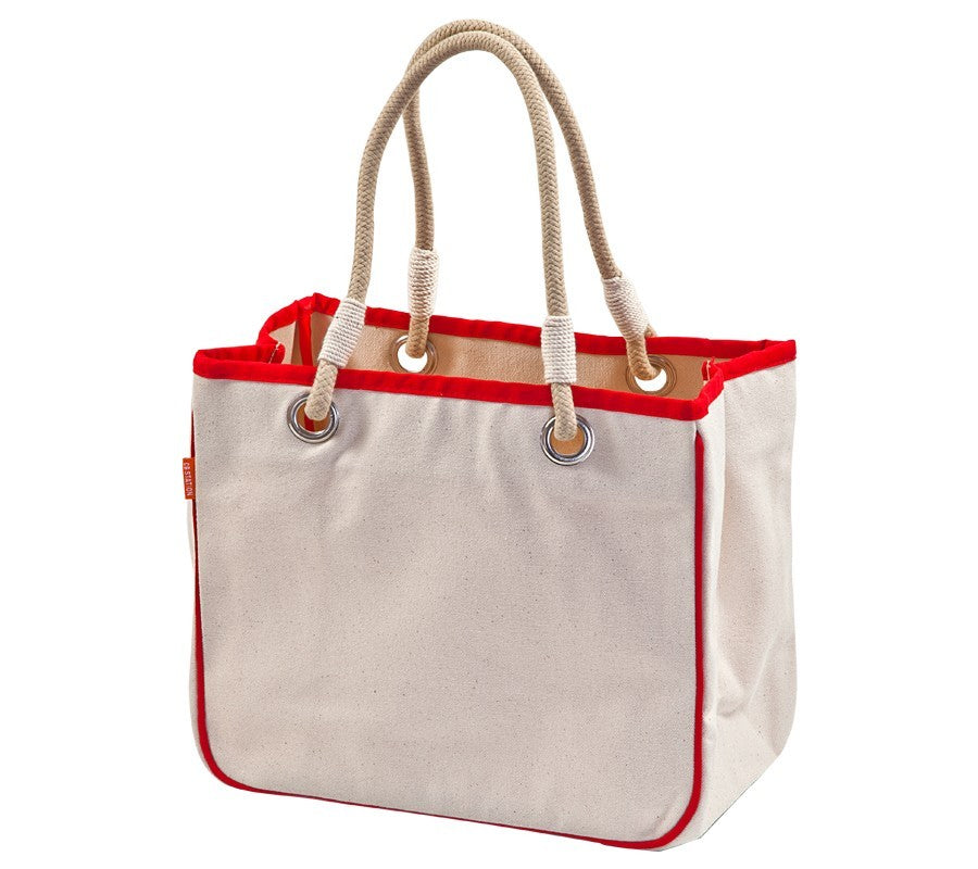 red accented rope tote