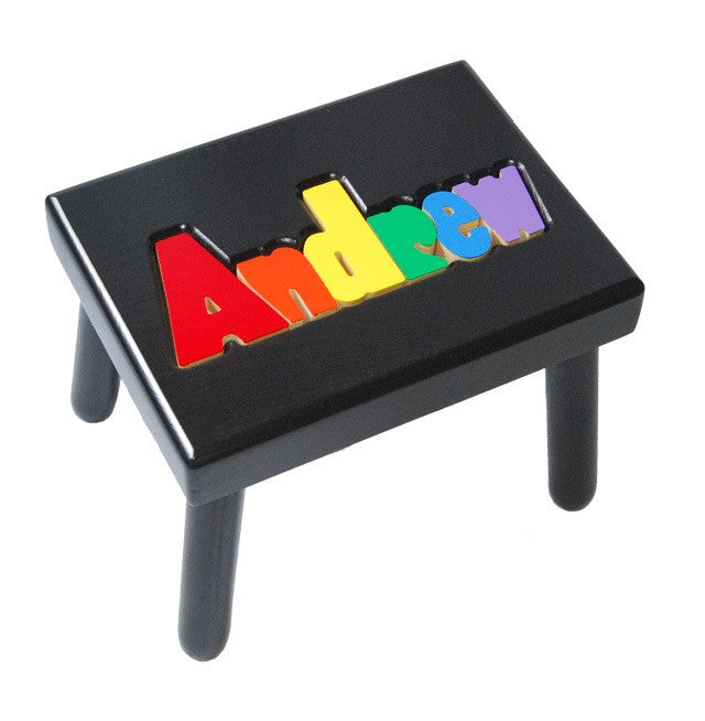 personalized name stool - black with primary colors