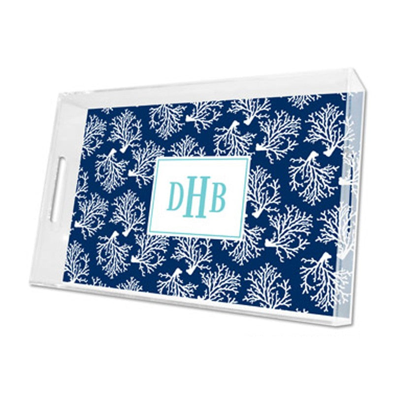 coral repeat navy lucite tray - large