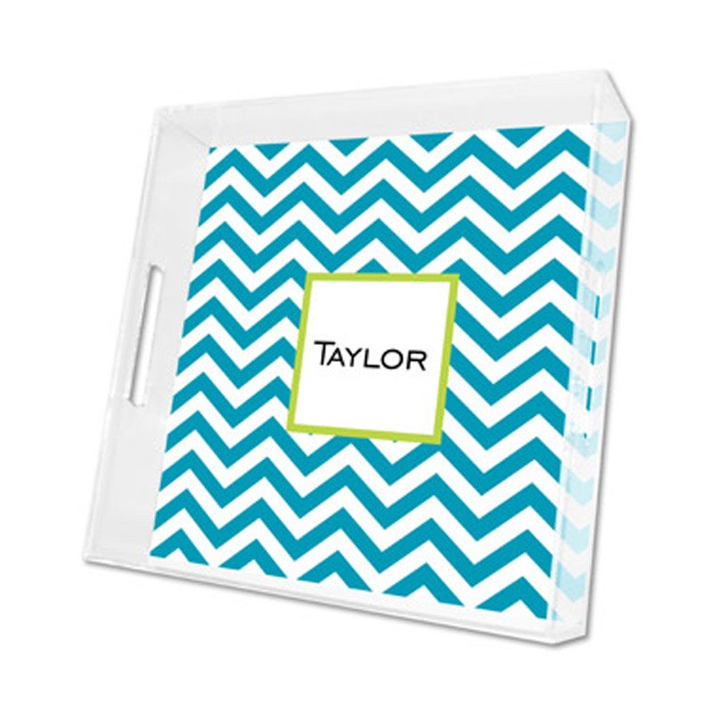 chevron turquoise lucite tray - square