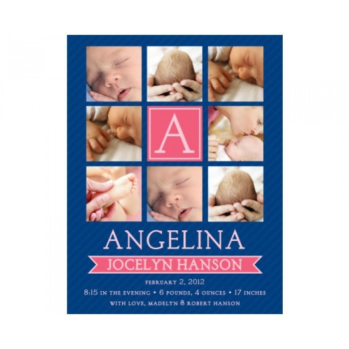 flat print baby announcement - window panes pink