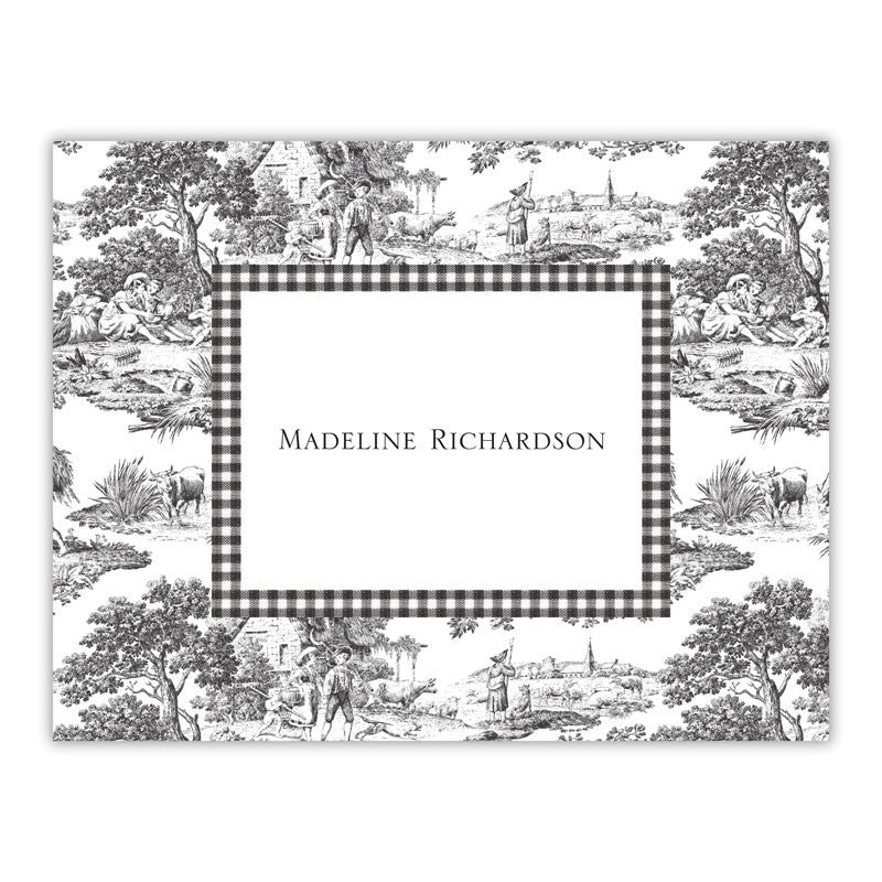 boatman geller toile black with check foldover note