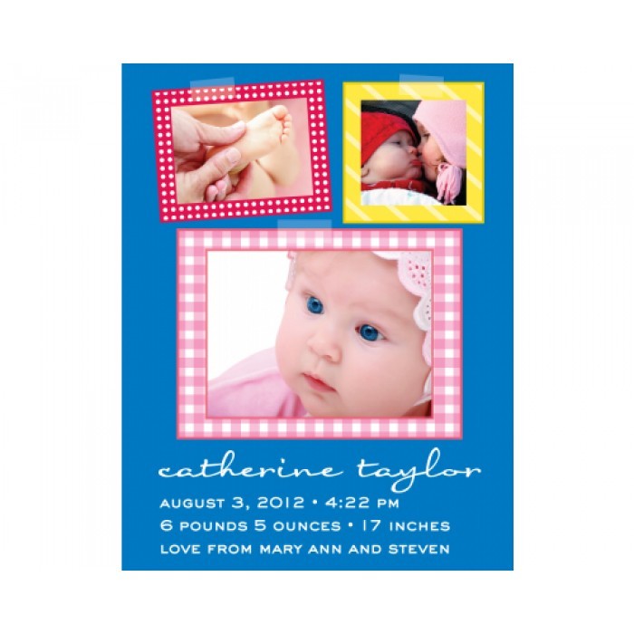 flat print baby announcement - patchwork quilt pink
