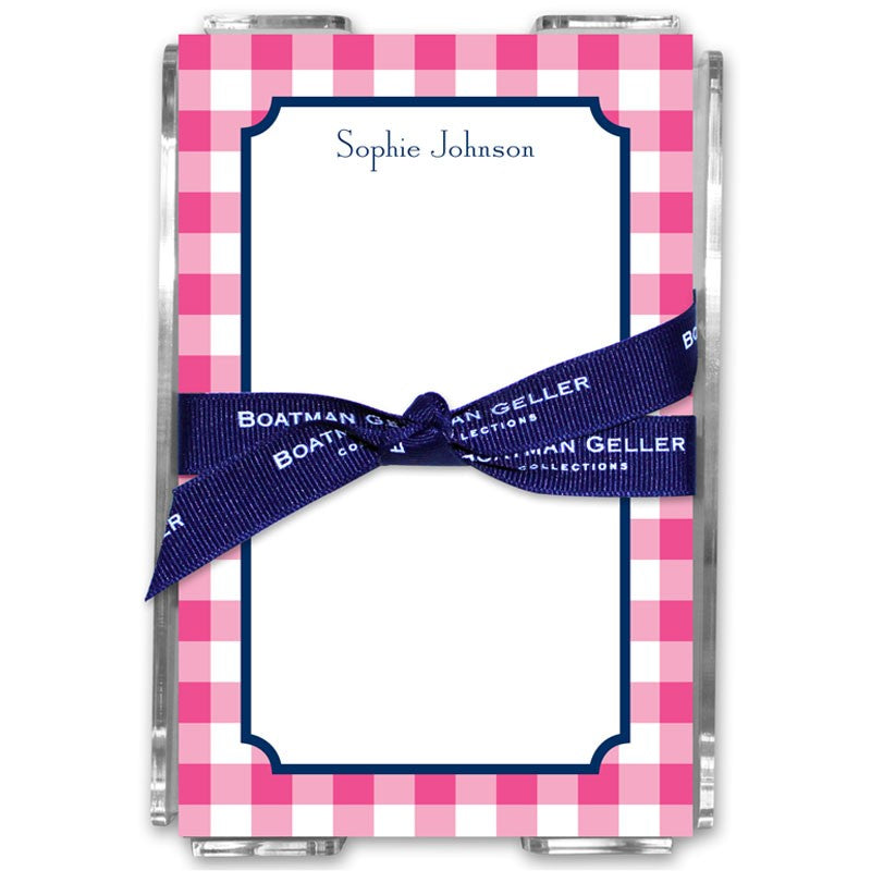 boatman geller classic check raspberry acrylic note sheets