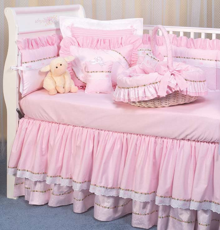 pink celeste and checker crib bedding by blauen