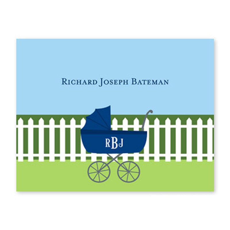 boatman geller charming pram navy foldover note cards