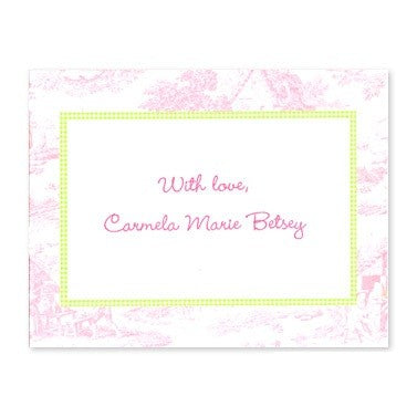 boatman geller toile pink with lime check calling card