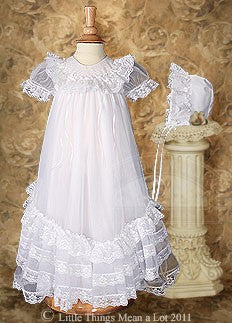 tricot christening gown with ruffles & lace