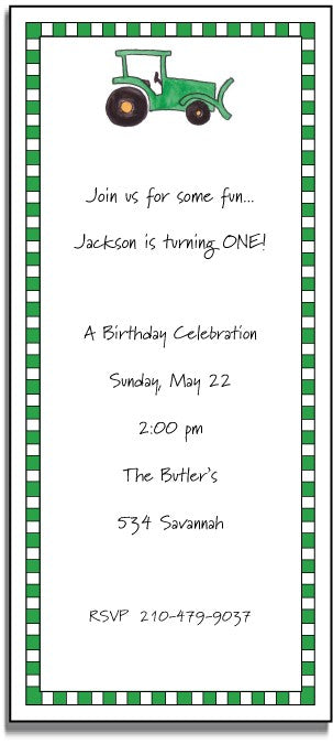 personalized invitations  green tractor
