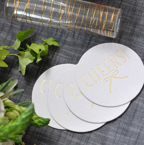 Gold Foil Stamped Bow Coasters
