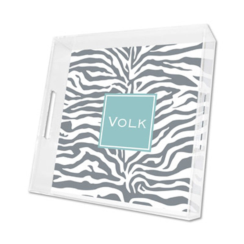 zebra gray lucite tray - square