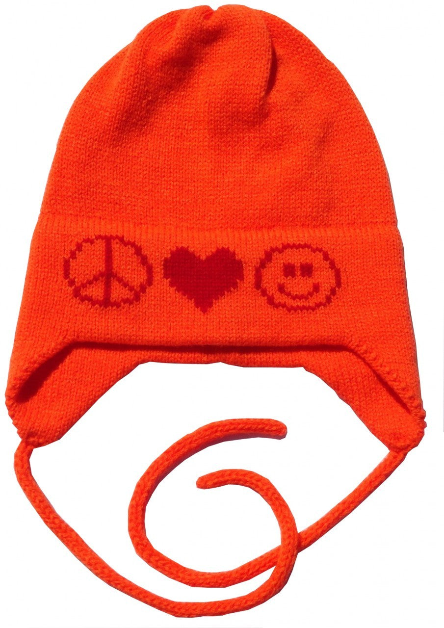 peace love smiley face hat with earflaps