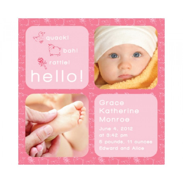 flat print baby announcement - tiny tootsie pink