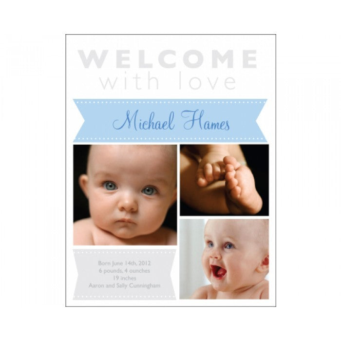 flat print baby announcement - blue ribbon