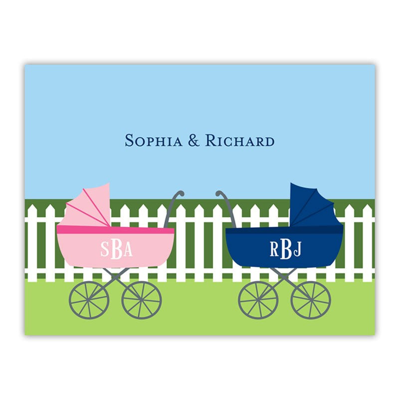 boatman geller charming pram twins foldover note cards