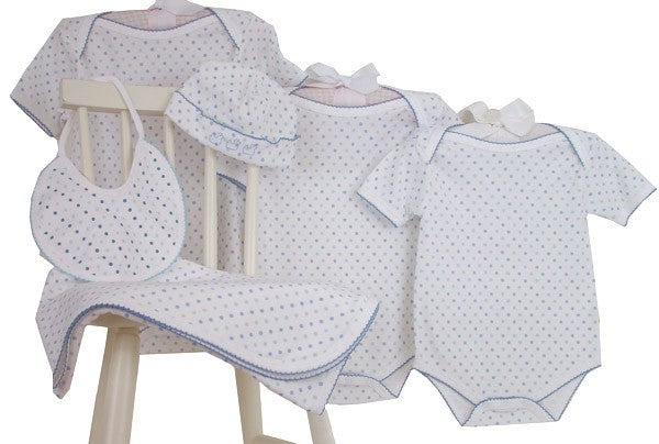 layette set - blue dots