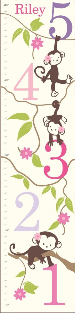 personalized girl monkeying around canvas growth chart