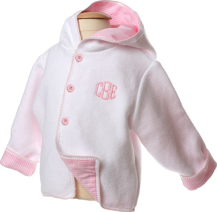 cotton hooded sweater jacket (baby pink gingham lining)