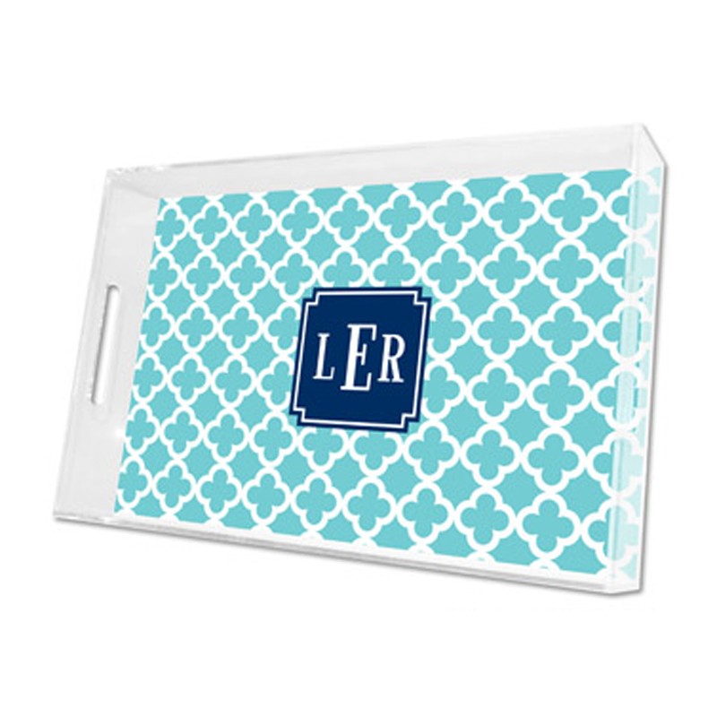 bristol tile teal lucite tray - large