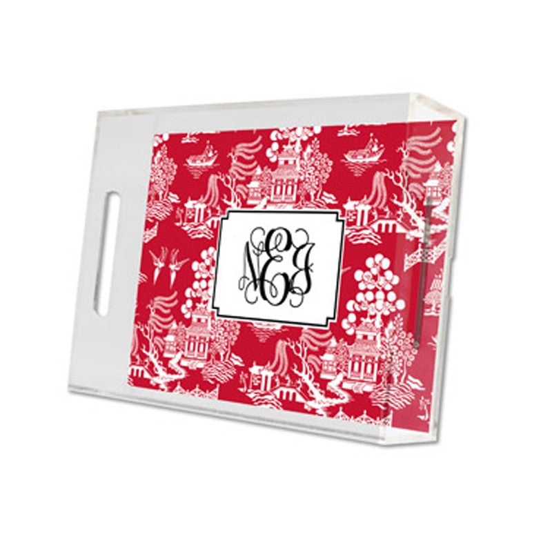 chinoiserie red lucite tray - small