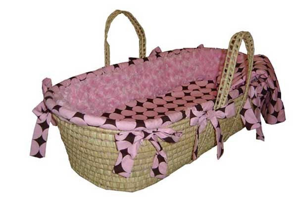 pink cocoa dot moses basket  Please contact us for pricing