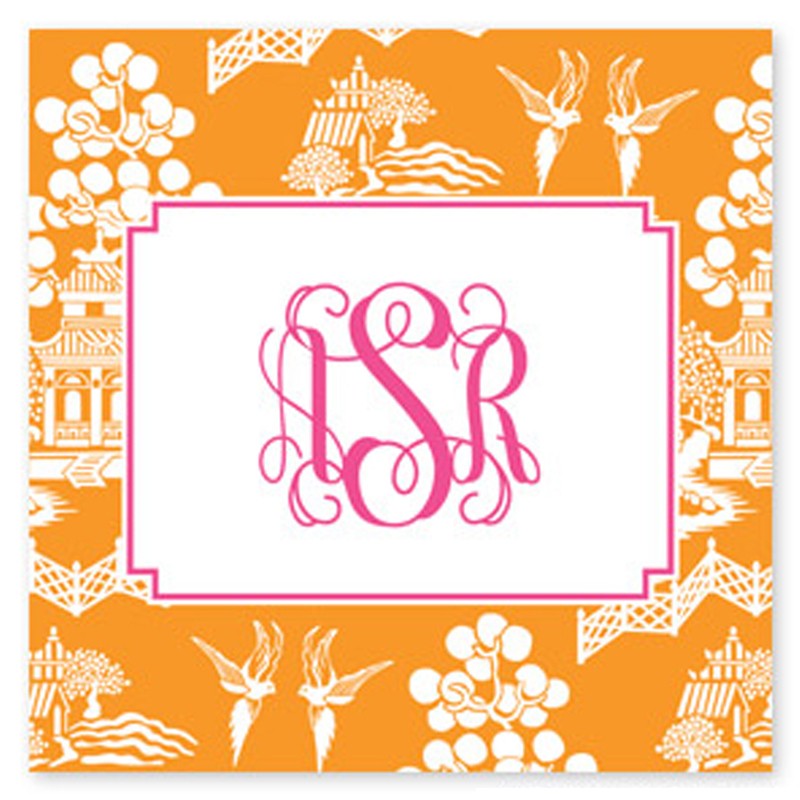 boatman geller chinoiserie tangerine square sticker