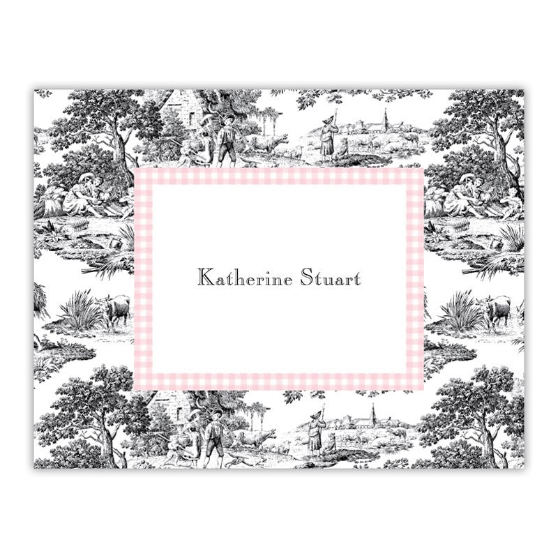 boatman geller toile black with pink check foldover note