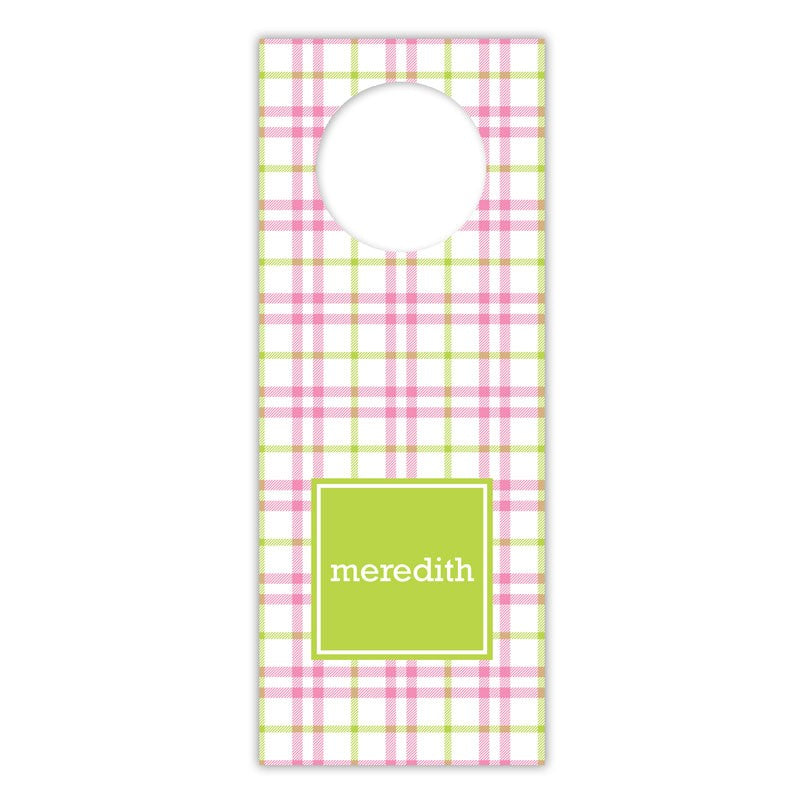 boatman geller miller check pink & green wine tags