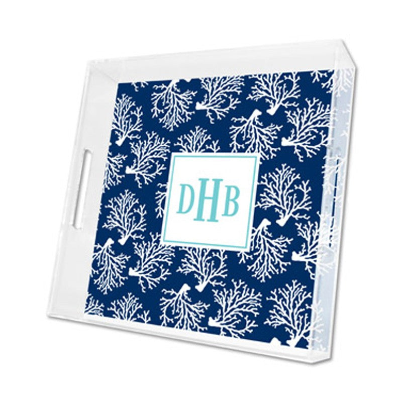coral repeat navy lucite tray - square