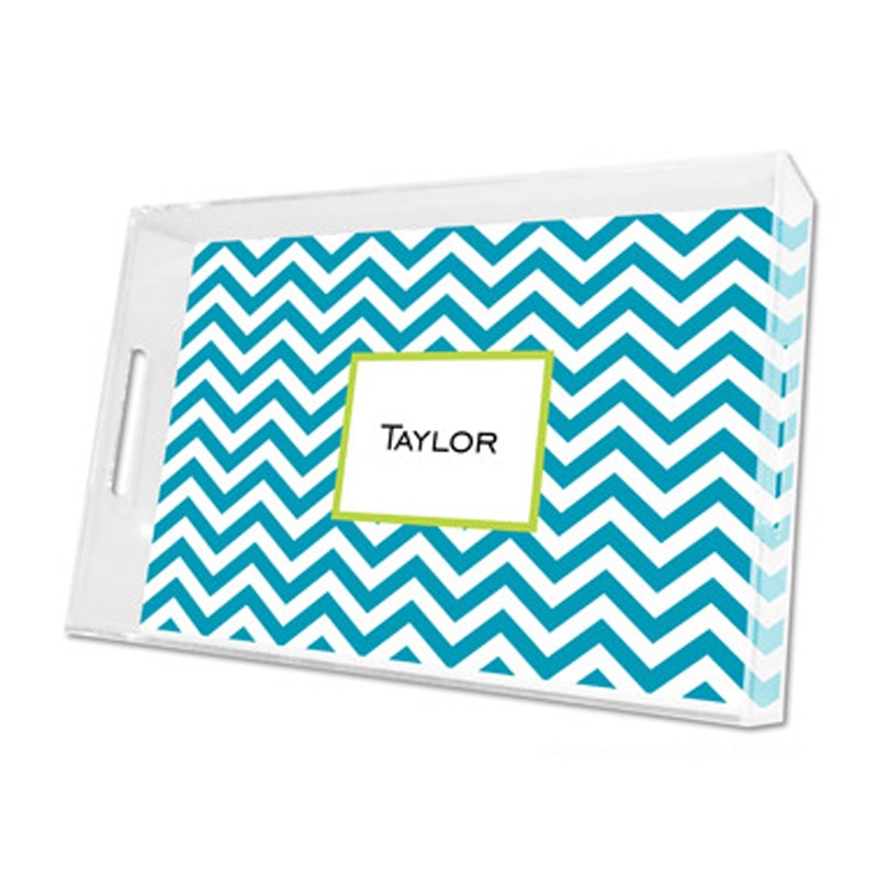 chevron turquoise lucite tray - large