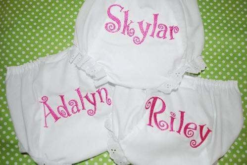 embroidered name monogrammed bloomers diaper cover panty - curly