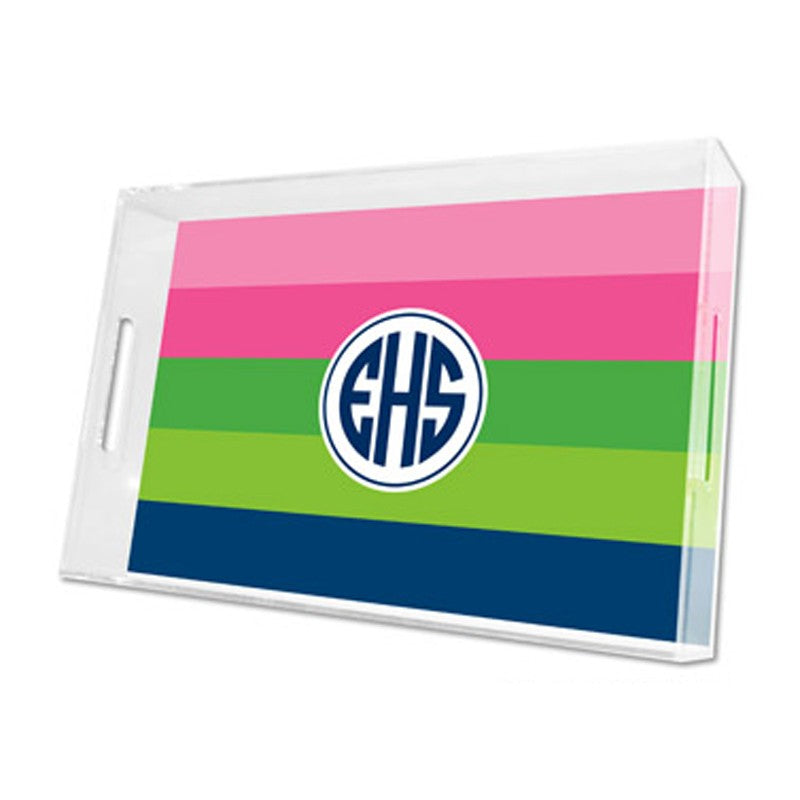 bold stripe pink, green & navy lucite tray - large