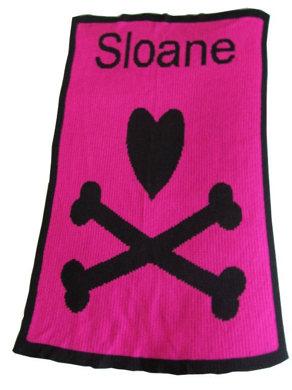 personalized heart and crossbones blanket