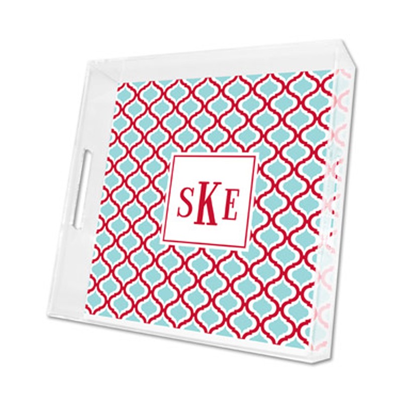 kate red & teal lucite tray - square