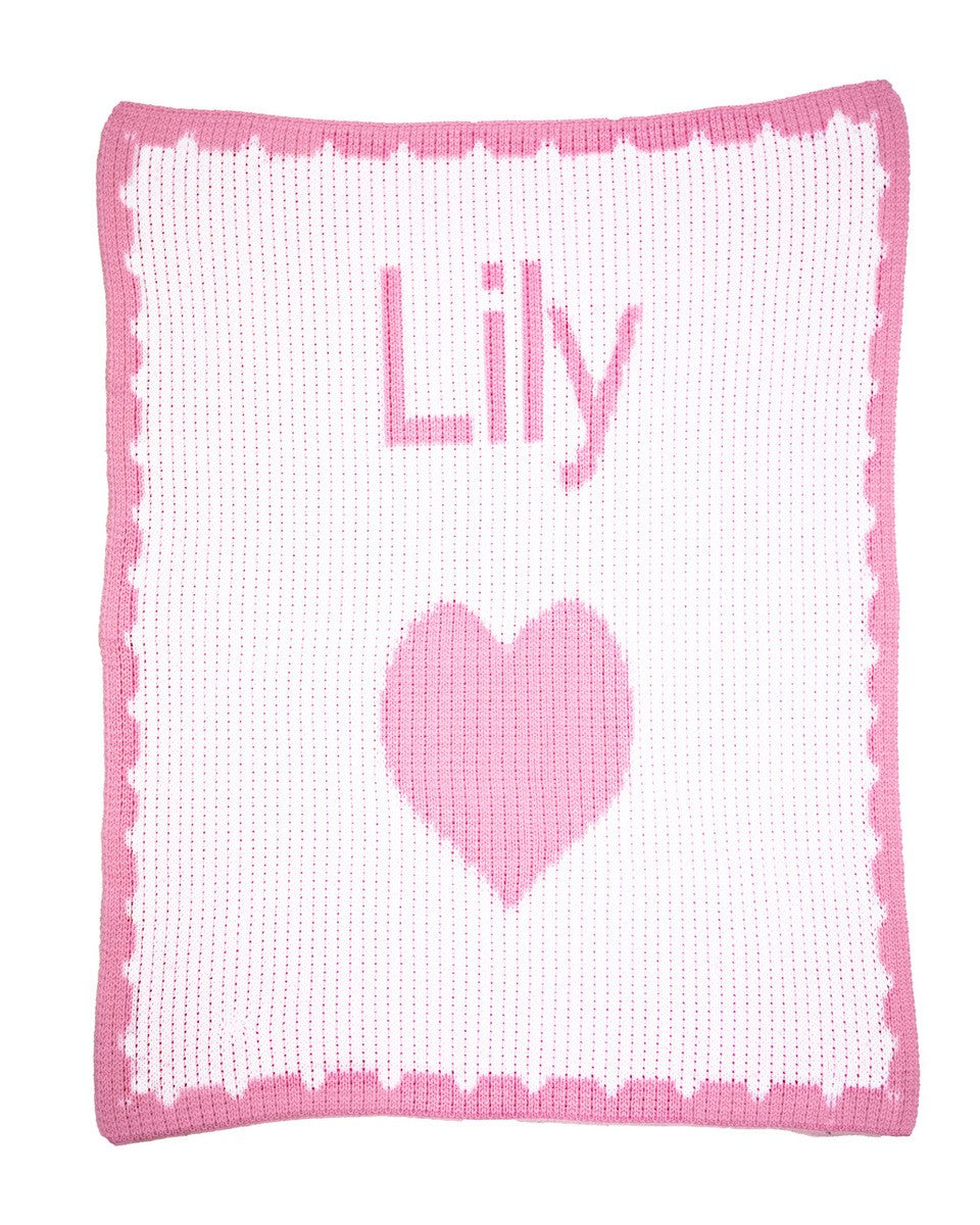 single heart and scalloped edge stroller blanket