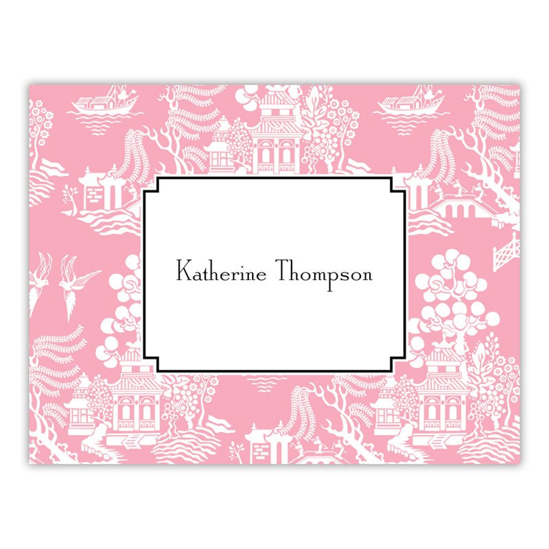 boatman geller chinoiserie pink foldover note cards