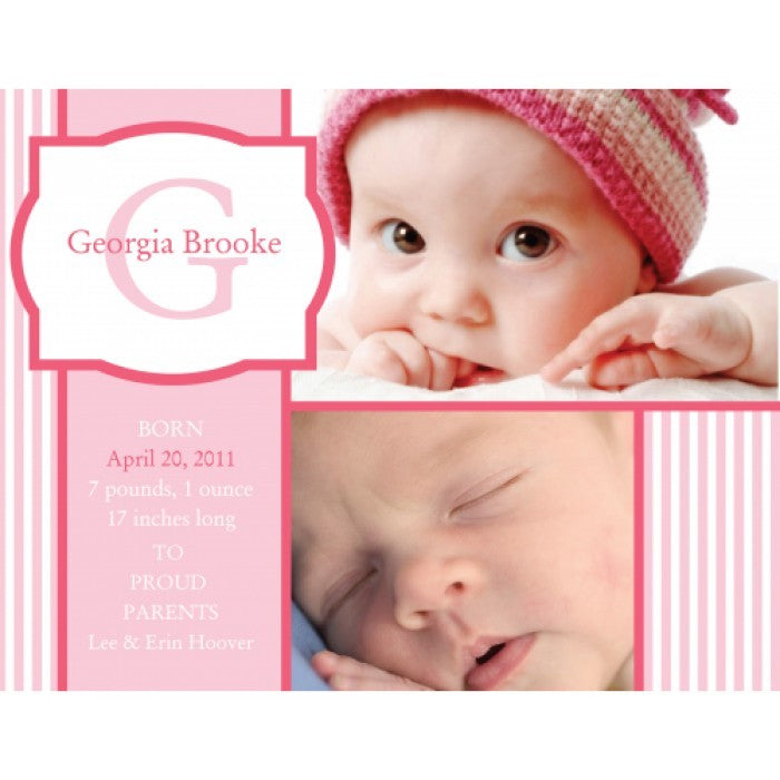 flat print baby announcement - sweet stripes pink