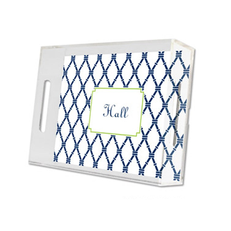 bamboo navy & green lucite tray - small
