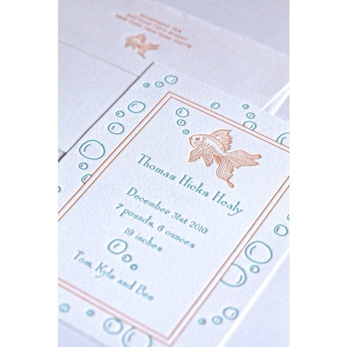 letterpress fish baby announcement - thomas