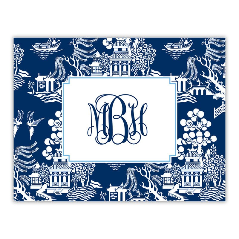 boatman geller chinoiserie navy foldover note cards