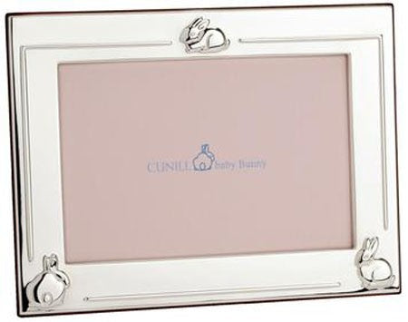 Silver 3 Bunnies Frame 4x6 - Personalized Cunill Silverplated Baby Frame